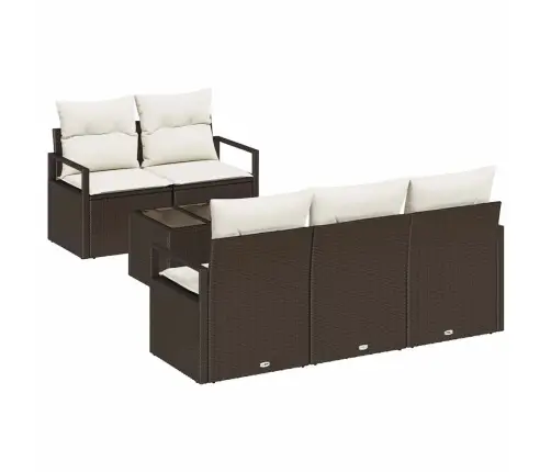 6 Daļu Dārza Dīvāns Ar Spilveniem, Brūns, Polietilēns Rotangpalma Vidaxl