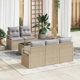 Dārza Dīvānu Komplekts 6 Pcs Bēšs Un Pelēks 55 X 55 X 37 Cm Vidaxl