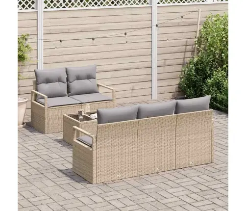 6 Gabalu Dārza Dīvānu Komplekts Ar Spilveniem Bēšā Poli Rotangpalma Vidaxl