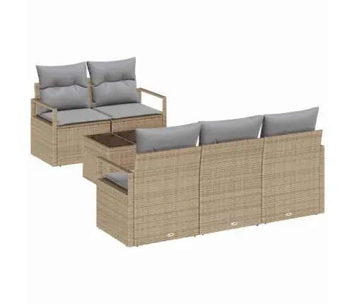 6 Gabalu Dārza Dīvānu Komplekts Ar Spilveniem Bēšā Poli Rotangpalma Vidaxl