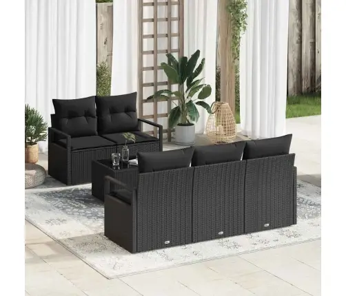 6 Daļu Dārza Dīvānu Komplekts Ar Spilveniem Melns Poli Rotangpalma Vidaxl