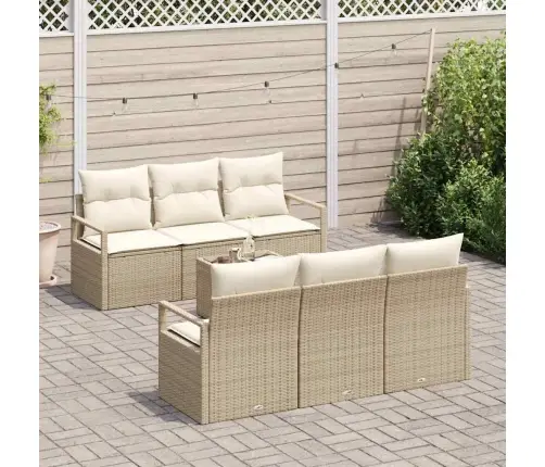 7 Daļu Dārza Dīvānu Komplekts Ar Spilveniem Bēšs Poli Rotangpalma Vidaxl