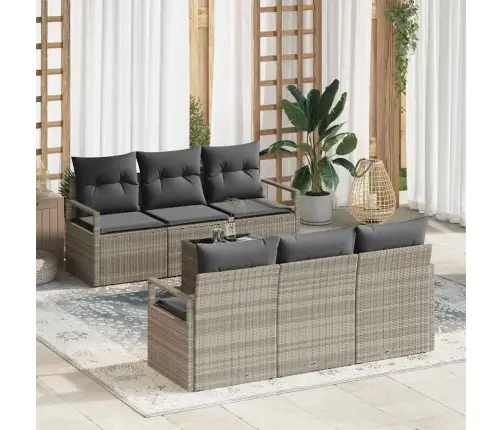 Sofos Komplektas 7 Pcs Šviesiai Pilka Poliratanas Sofos Komplektas 7 Pcs Šviesiai Pilka Poliratanas