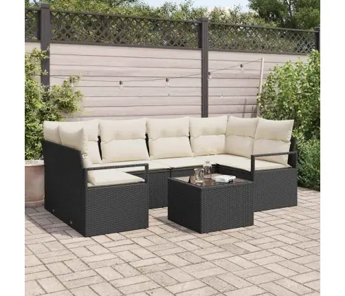 7 Gabalu Dārza Dīvānu Komplekts Ar Spilveniem Melns Poli Rotangpalma Vidaxl