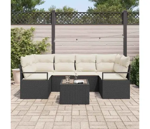 7 Gabalu Dārza Dīvānu Komplekts Ar Spilveniem Melns Poli Rotangpalma Vidaxl