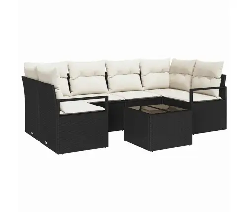 7 Gabalu Dārza Dīvānu Komplekts Ar Spilveniem Melns Poli Rotangpalma Vidaxl