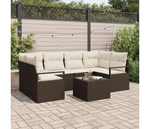 Sofos Komplektas 7 Pcs Ruda Ir Grietinėlė Poliratanas