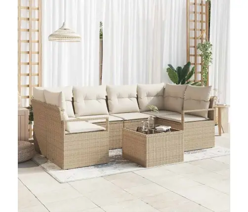 7 Daļu Dārza Dīvānu Komplekts Ar Spilveniem Bēša Poliratana Vidaxl