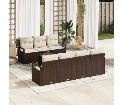 8 Gabalu Dārza Dīvānu Komplekts Ar Spilveniem Brūns Polirotangpalma Vidaxl