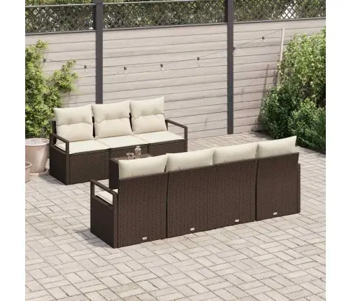 8 Gabalu Dārza Dīvānu Komplekts Ar Spilveniem Brūns Polirotangpalma Vidaxl