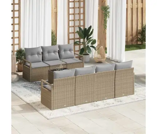 8 Gabalu Dārza Dīvānu Komplekts Ar Spilveniem Bēšā Poliratanā Vidaxl