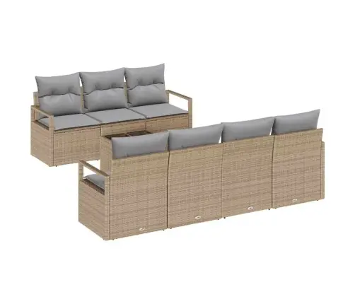 8 Gabalu Dārza Dīvānu Komplekts Ar Spilveniem Bēšā Poliratanā Vidaxl