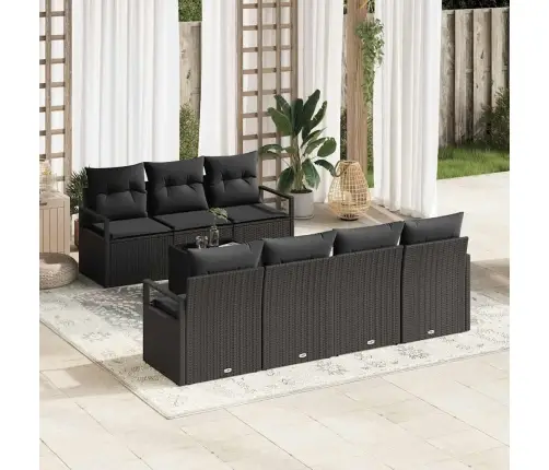 8 Daļu Dārza Dīvāna Komplekts Ar Spilveniem Melnā Rotangpalma Vidaxl