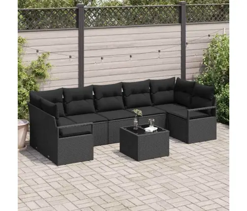 8 Daļu Dārzam Paredzēts Dīvāna Komplekts Ar Spilveniem Melns Poli Rotangpalma Vidaxl