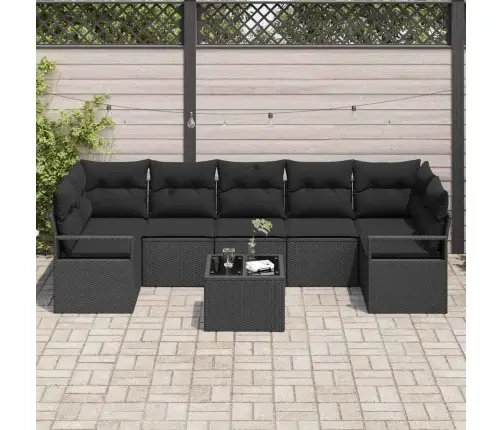 8 Daļu Dārzam Paredzēts Dīvāna Komplekts Ar Spilveniem Melns Poli Rotangpalma Vidaxl