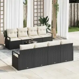 Dārza Dīvānu Komplekts 7 Pcs Melns Un Krēmkrāsa 55 X 55 X 37 Cm Vidaxl
