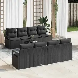 Sodo Sofų Rinkinys 7 Pcs Juoda 55 X 55 X 37 Cm Poliratanas