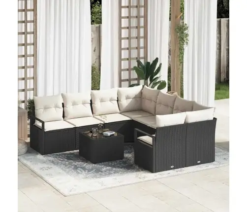 9 Daļu Dārza Dīvānu Komplekts Ar Spilveniem Melnas Poli Rotangpalmas Vidaxl