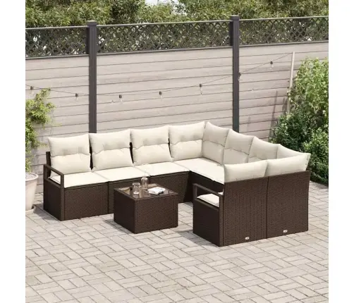 Sodo Sofų Rinkinys 9 Pcs Ruda Ir Grietinėlė 55 X 55 X 37 Cm