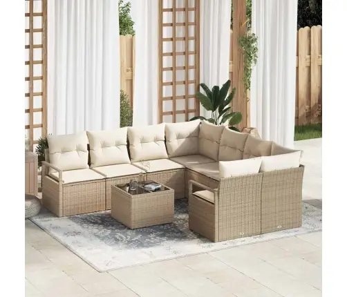 9 Daļīgais Dārza Dīvānu Komplekts Ar Spilveniem Bēšs Poli Rotangpalma Vidaxl