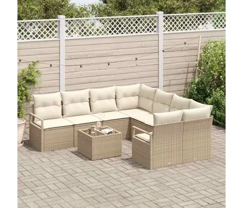 9 Daļīgais Dārza Dīvānu Komplekts Ar Spilveniem Bēšs Poli Rotangpalma Vidaxl