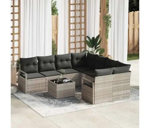 9 Gabalu Dārza Dīvānu Komplekts Ar Spilveniem Gaiši Pelēks Poli Rotangpalma Vidaxl