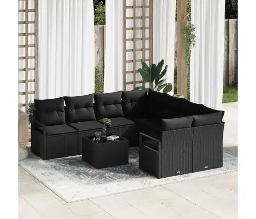 9 Daļu Dārza Dīvānu Komplekts Ar Spilveniem Melns Poli Rattan Vidaxl