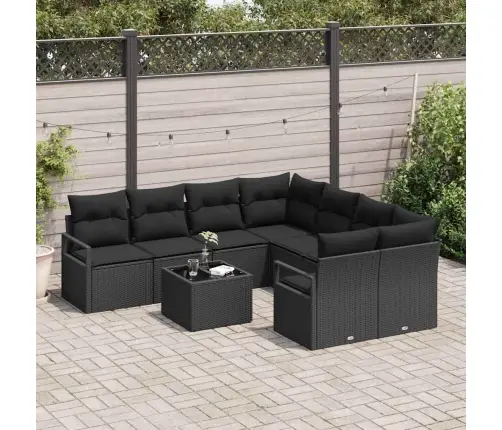 9 Daļu Dārza Dīvānu Komplekts Ar Spilveniem Melns Poli Rattan Vidaxl