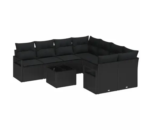 9 Daļu Dārza Dīvānu Komplekts Ar Spilveniem Melns Poli Rattan Vidaxl