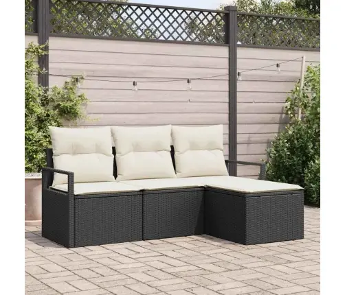 4 Gabalu Dārza Dīvānu Komplekts Ar Spilveniem Melna Poli Rotangpalma Vidaxl