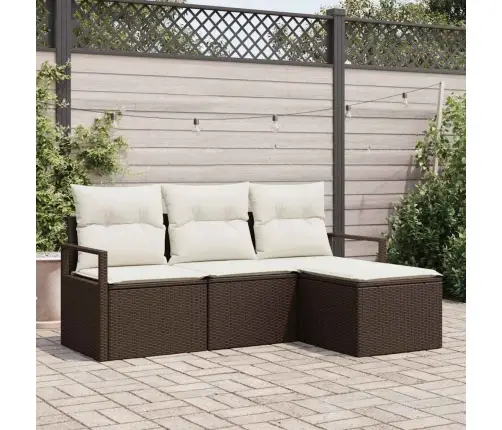 4 Gabalu Dārza Dīvānu Komplekts Ar Spilveniem Brūns Poli Rotangpalma Vidaxl