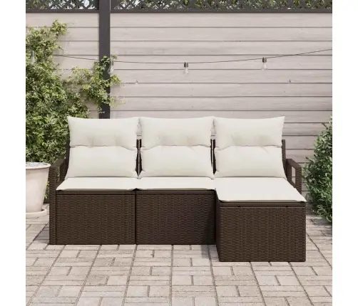 4 Gabalu Dārza Dīvānu Komplekts Ar Spilveniem Brūns Poli Rotangpalma Vidaxl