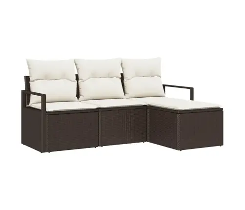 4 Gabalu Dārza Dīvānu Komplekts Ar Spilveniem Brūns Poli Rotangpalma Vidaxl