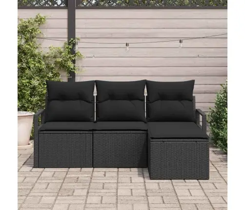 4 Gab. Dārza Dīvānu Komplekts Ar Spilveniem Melnā Poli Rotangpalmas Vidaxl