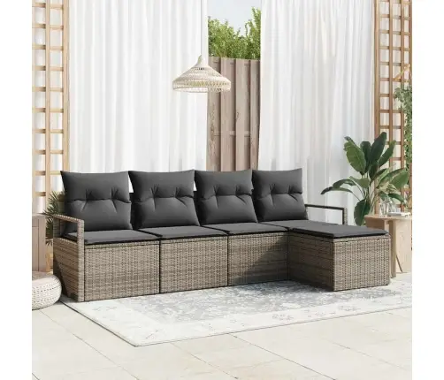 5 Daļu Dārza Dīvānu Komplekts Ar Spilveniem Pelēks Poli Rotangpalma Vidaxl