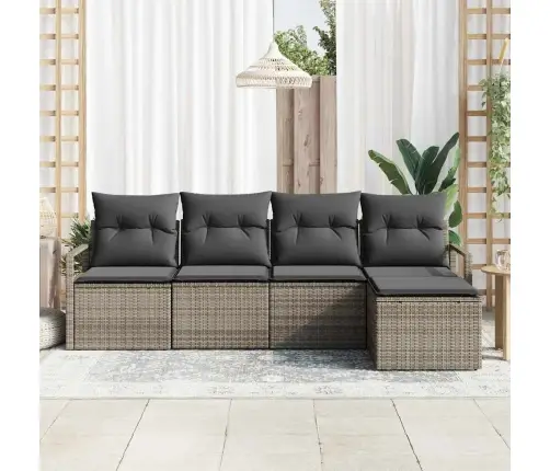 5 Daļu Dārza Dīvānu Komplekts Ar Spilveniem Pelēks Poli Rotangpalma Vidaxl