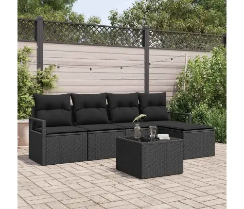 Sofos Komplektas Su Pagalve 6 Pcs Juoda Poliratanas