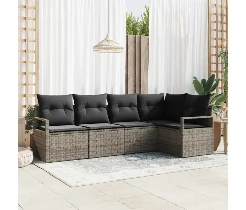 5 Gabalu Dārza Dīvānu Komplekts Ar Spilveniem Pelēks Poli Rotangpalma Vidaxl