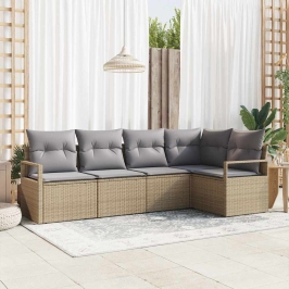 Sodo Sofų Rinkinys 5 Pcs Smėlio Poli Ratanas