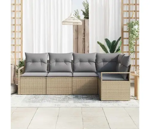 5 Gabalu Dārza Dīvānu Komplekts Ar Spilveniem Bēšā Poli Rotangpalmā Vidaxl