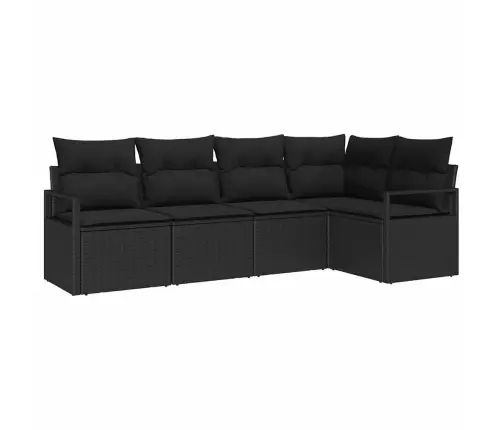 5 Daļu Dārza Dīvānu Komplekts Ar Spilveniem Melns Poli Rotangpalma Vidaxl