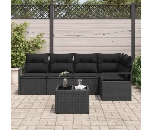 Sodo Sofų Rinkinys 6 Pcs Juoda Poli Ratanas