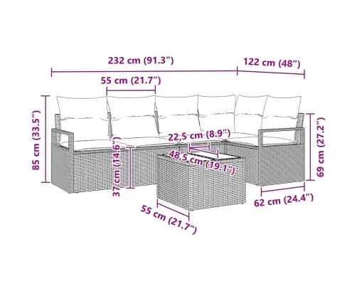 Sodo Sofų Rinkinys 6 Pcs Juoda Poli Ratanas