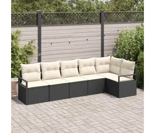 6 Gabalu Dārza Dīvānu Komplekts Ar Spilveniem Melns Poli Rotangpalma Vidaxl