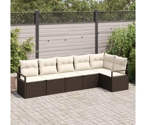 6 Daļu Dārza Dīvānu Komplekts Ar Spilveniem Brūnā Polietilēna Rotangpalmas Vidaxl