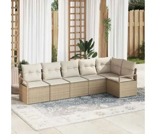 6 Gabulu Dārza Dīvānu Komplekts Ar Spilveniem Bēšā Poli Rotangpalma Vidaxl