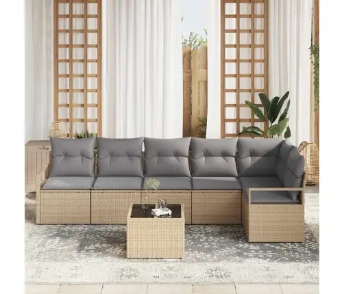 7 Daļu Dārza Dīvānu Komplekts Ar Spilveniem Melna Poli Rotangpalma Vidaxl