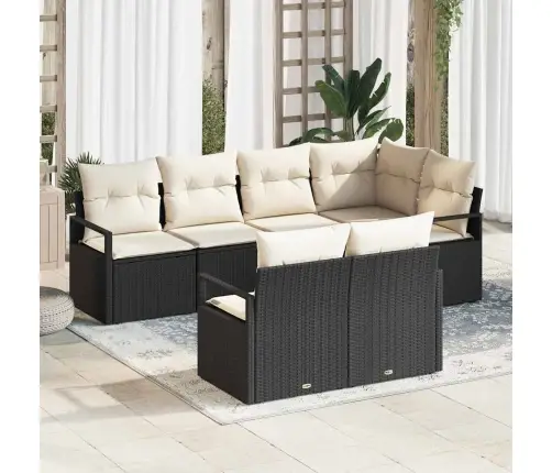 7 Daļu Dārza Dīvānu Komplekts Ar Spilveniem Melnā Poli Rotangpalma Vidaxl