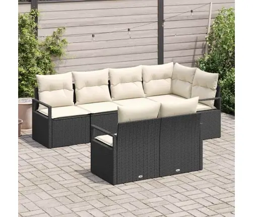 7 Daļu Dārza Dīvānu Komplekts Ar Spilveniem Melnā Poli Rotangpalma Vidaxl