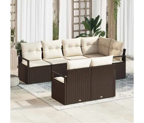 7 Daļu Dārza Dīvānu Komplekts Ar Spilveniem Brūna Poli Rotangpalma Vidaxl